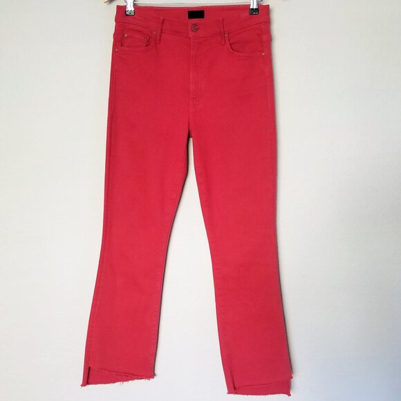MOTHER The Insider High-Rise Crop Step Fray Jeans Hot Rod Red Size 30 $208 - Picture 6 of 16
